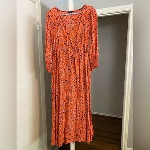 Beautiful orange animal print leopard fall maxi dress tie waist Joules small 4